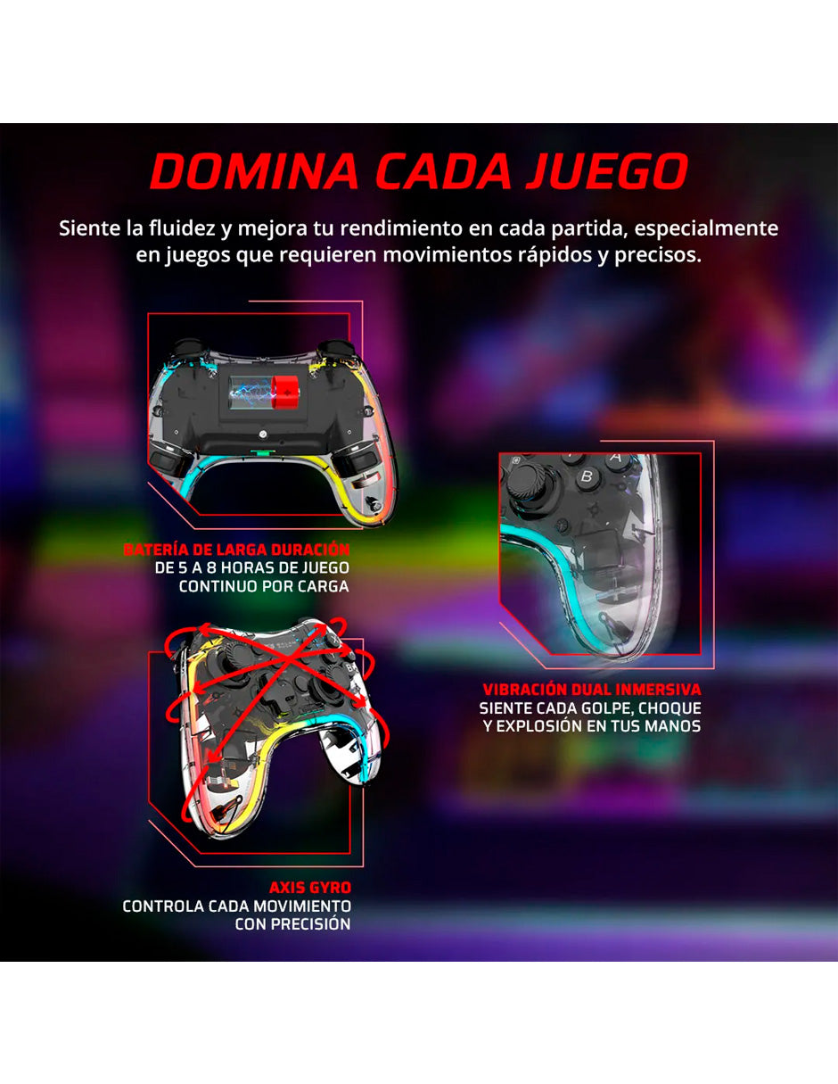 Control Inalámbrico Pro Transparente para Nintendo Switch con Luz RGB Multicolor