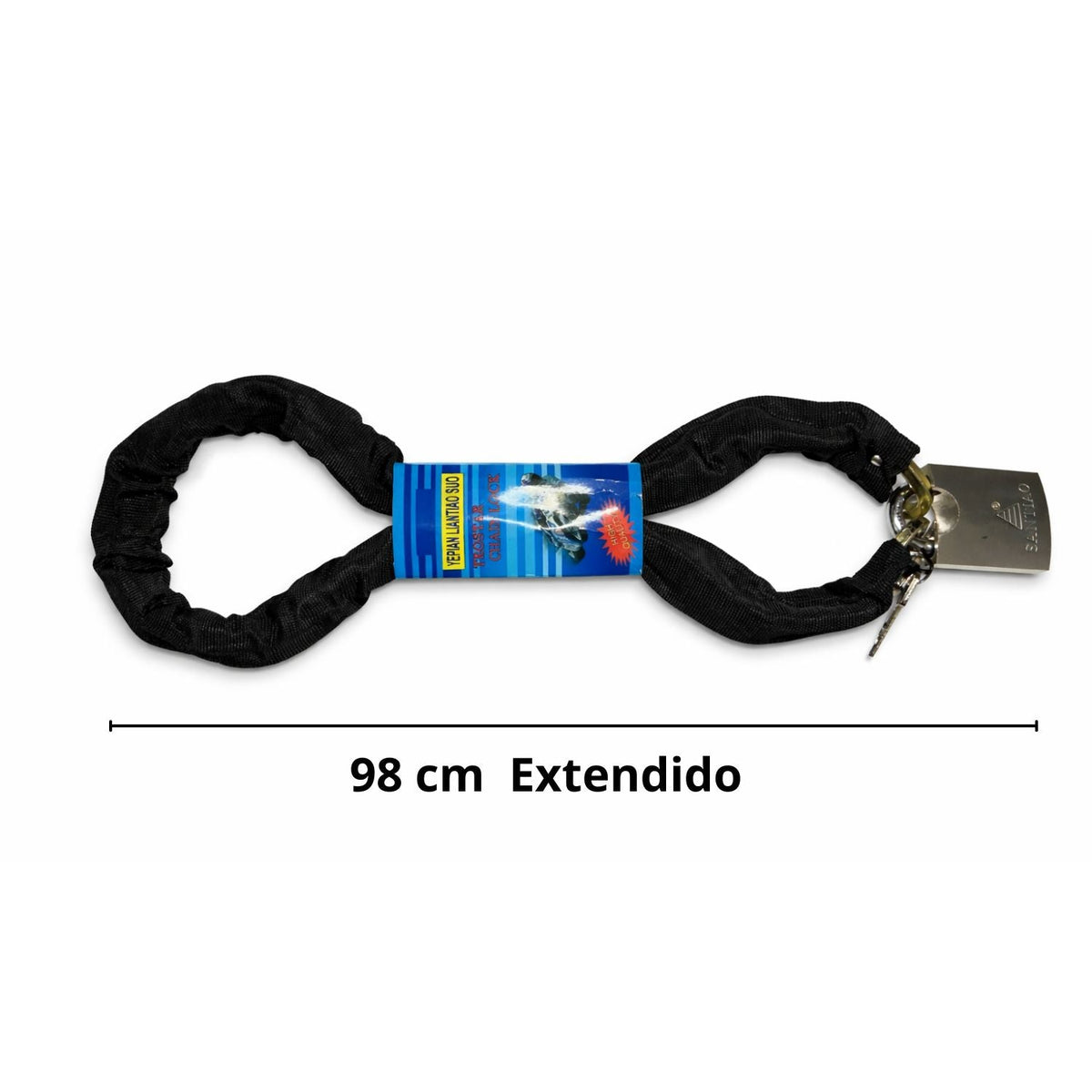 Cadena antirrobo de 98 cm con candado y funda de tela para moto y bici - foto 2