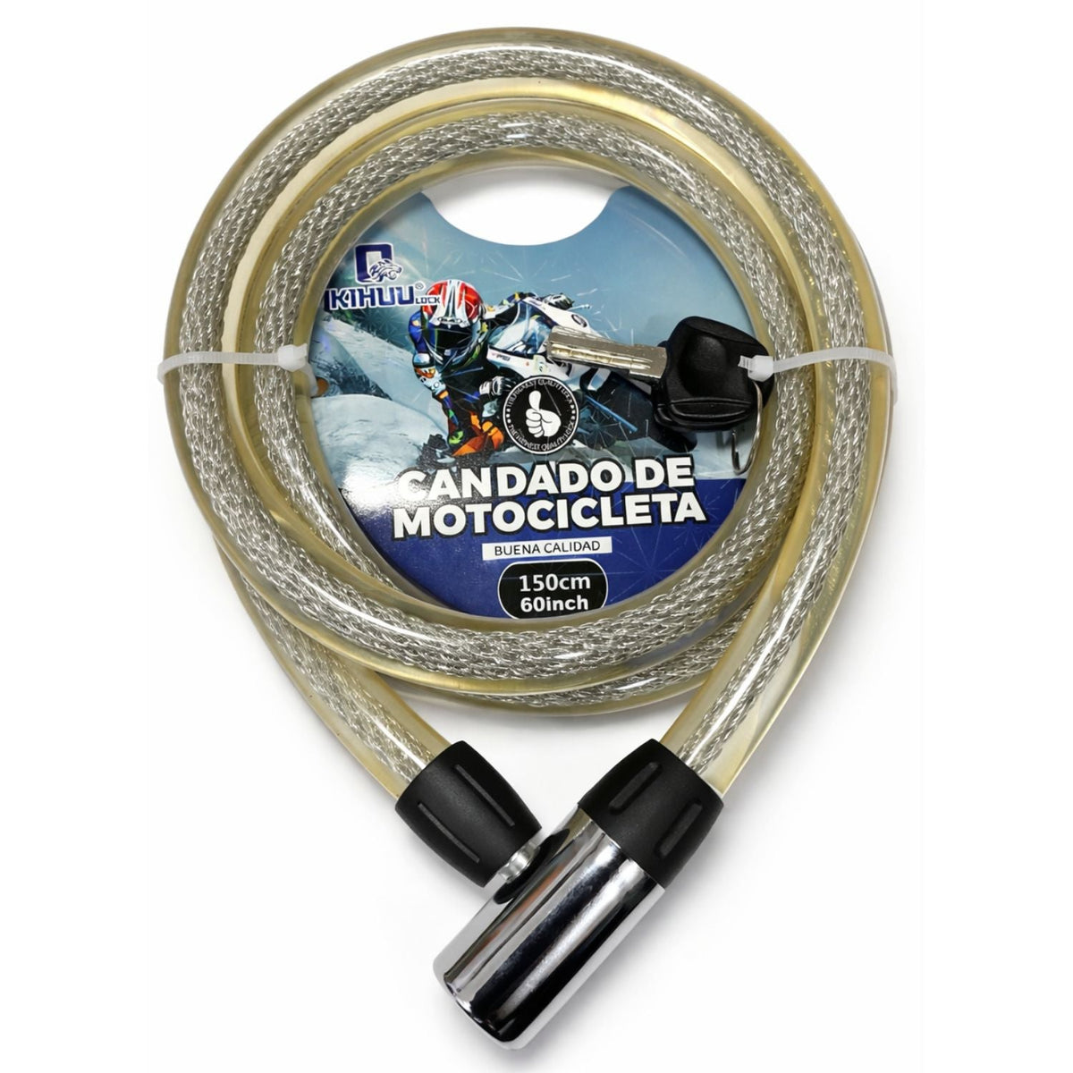 Candado de cable reforzado de 150 cm para moto, bici y scooter, con 2 llaves