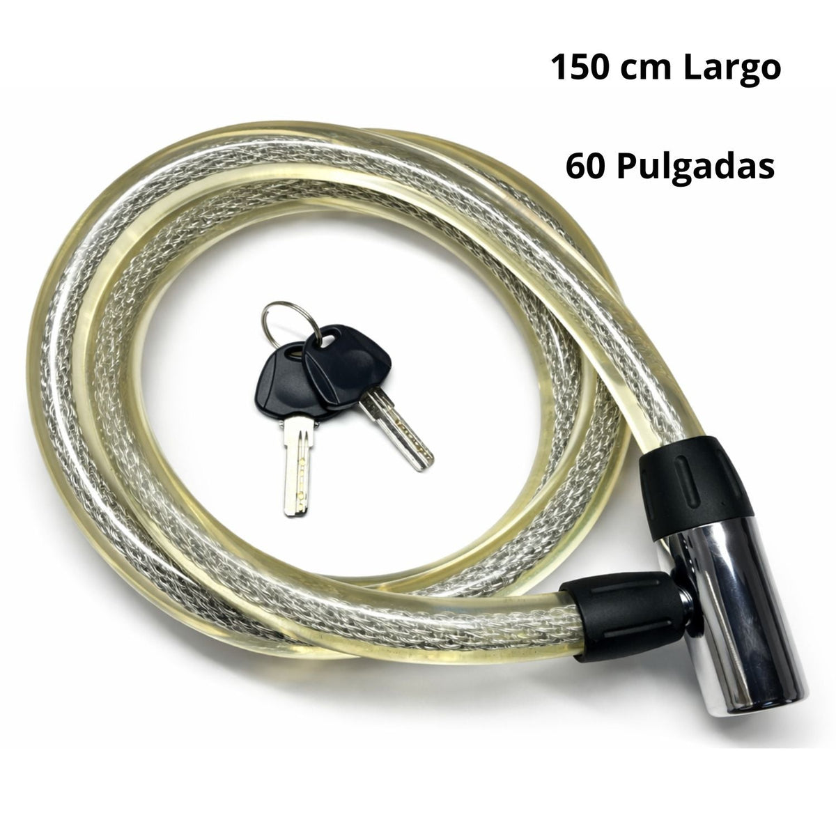 Candado de cable reforzado de 150 cm para moto, bici y scooter, con 2 llaves - foto 2