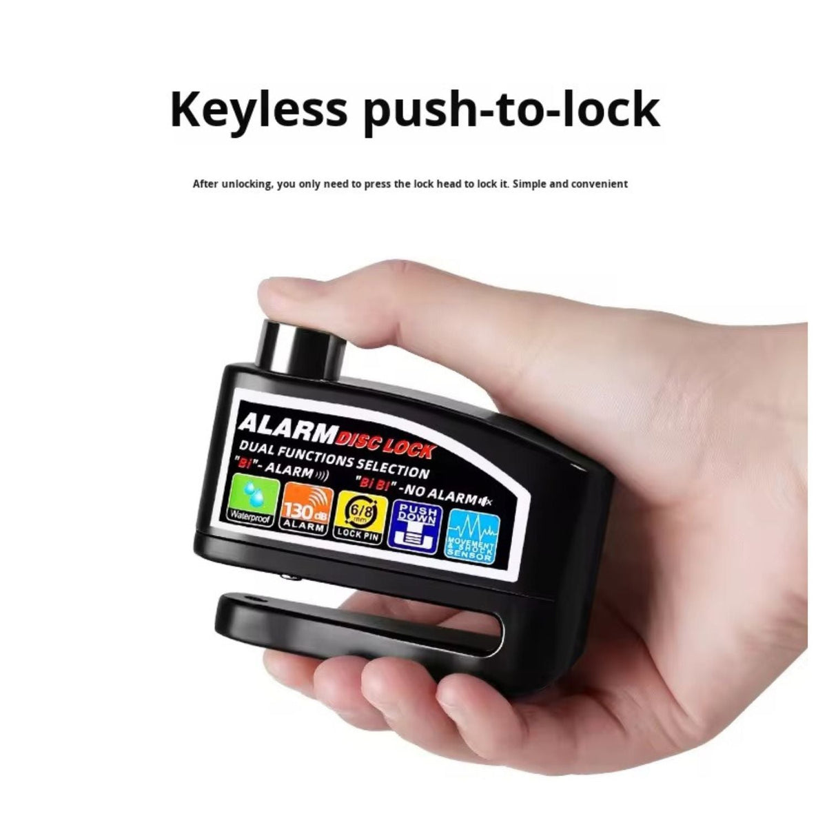 Candado de disco con alarma de 130 dB y sensor de movimiento, push-to-lock - foto 4