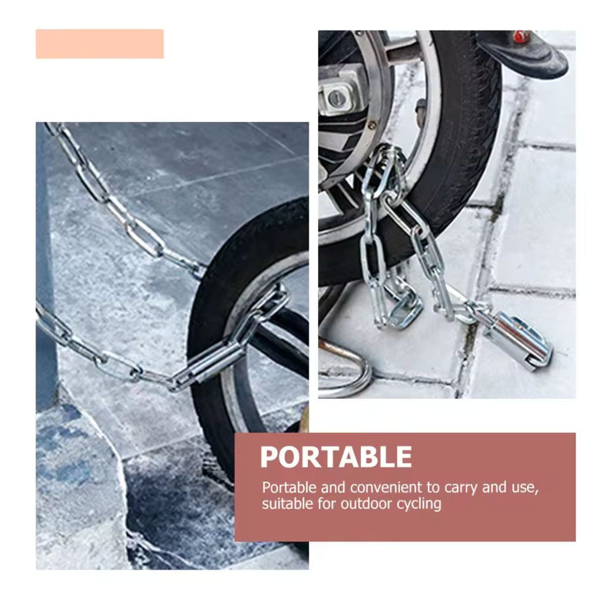 Cadena antirrobo de acero reforzado de 60 cm para bici, scooter o moto ligera - foto 4