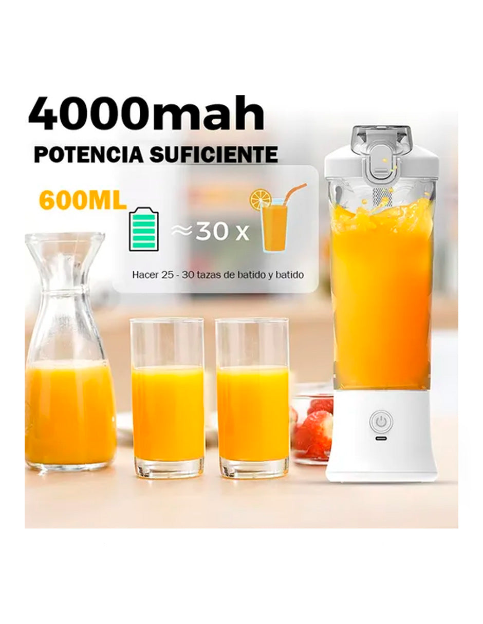 Mini Licuadora Portátil Recargable Usb 20 Onzas 600 ml Blanca