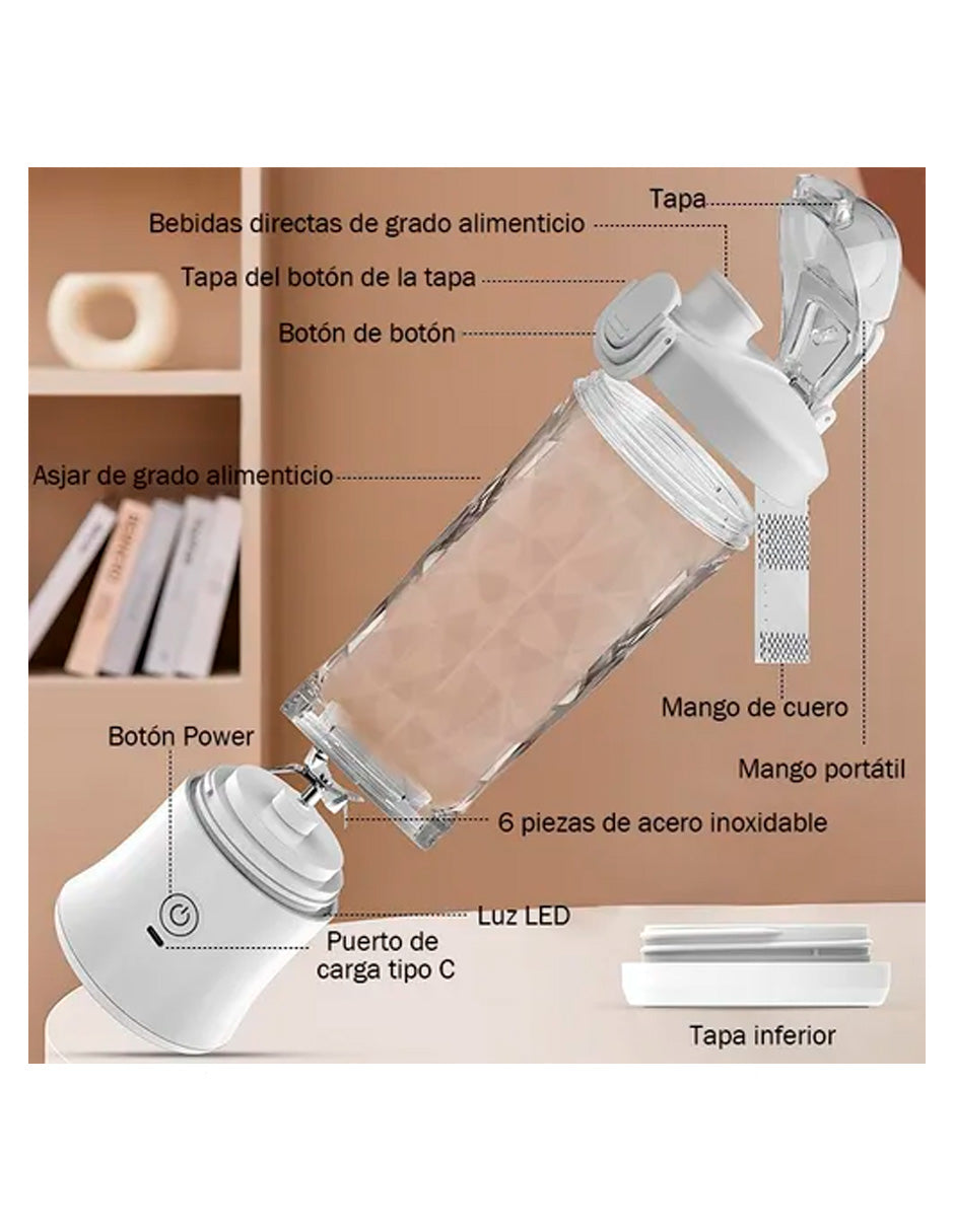 Mini Licuadora Portátil Recargable Usb 20 Onzas 600 ml Blanca