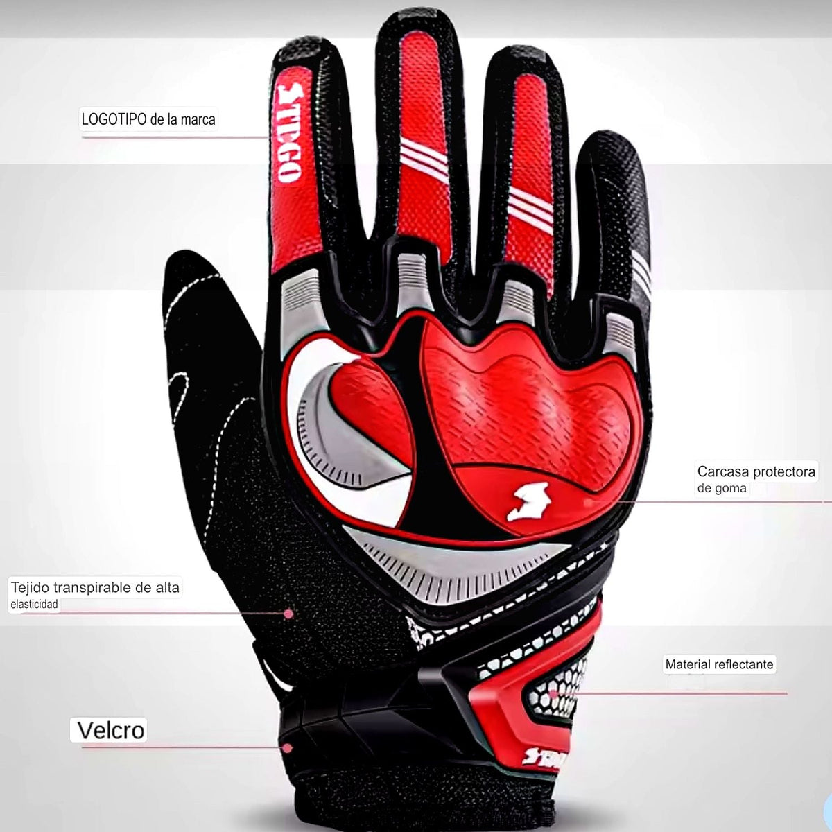Guantes de moto reflectantes con protección en nudillos y puntas táctiles - foto 2