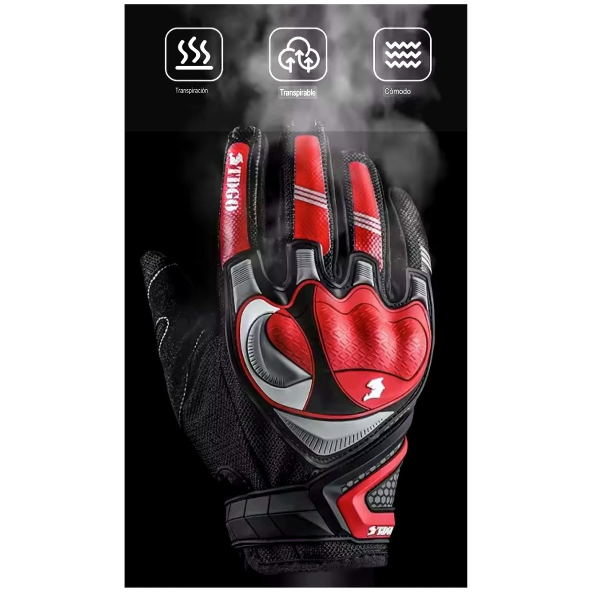 Guantes de moto reflectantes con protección en nudillos y puntas táctiles - foto 7