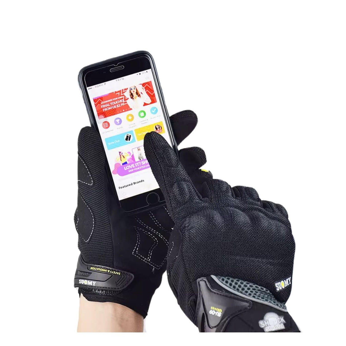 Guantes de moto transpirables con protección en nudillos y punta táctil - foto 3