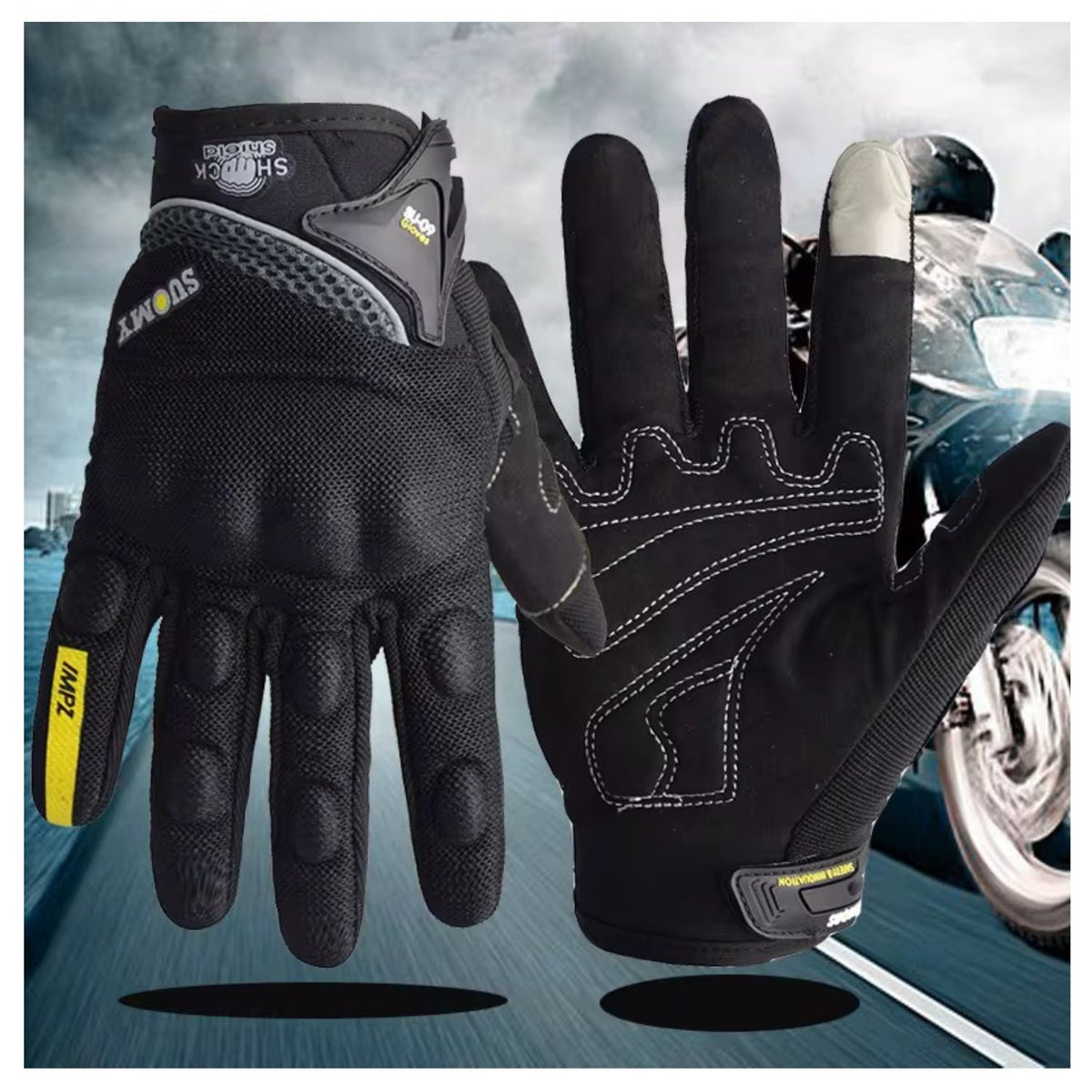 Guantes de moto transpirables con protección en nudillos y punta táctil - foto 4