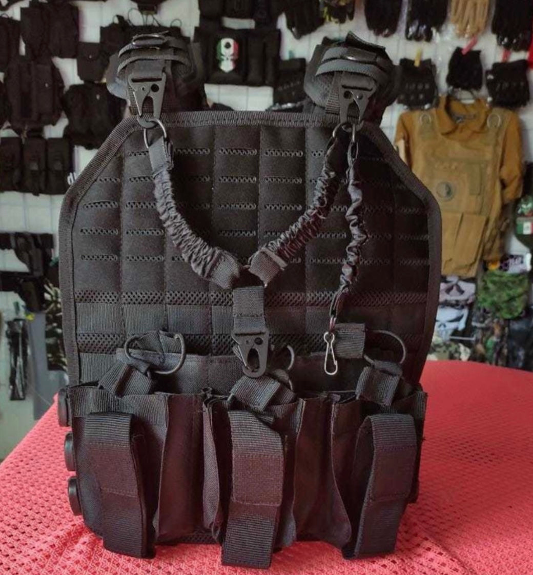 Chaleco táctico con portafusil y porta cargadores, sistema molle SN102 - foto 2