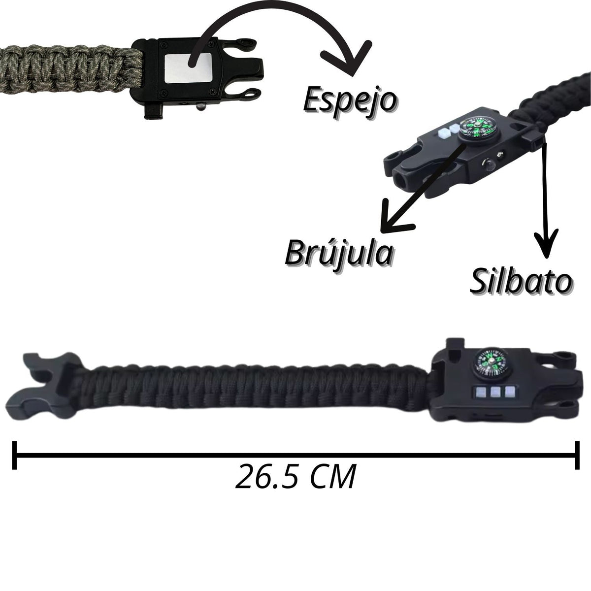 Pulsera 7 en 1 con brújula, láser, lámpara LED, silbato y espejo SN177 - foto 2