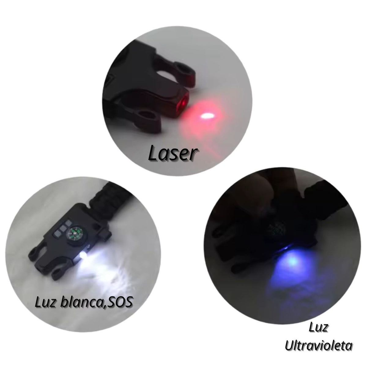 Pulsera 7 en 1 con brújula, láser, lámpara LED, silbato y espejo SN177 - foto 3