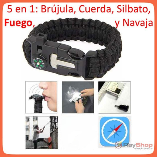 Pulsera paracord 5 en 1 con brújula, pedernal y sierra SN180