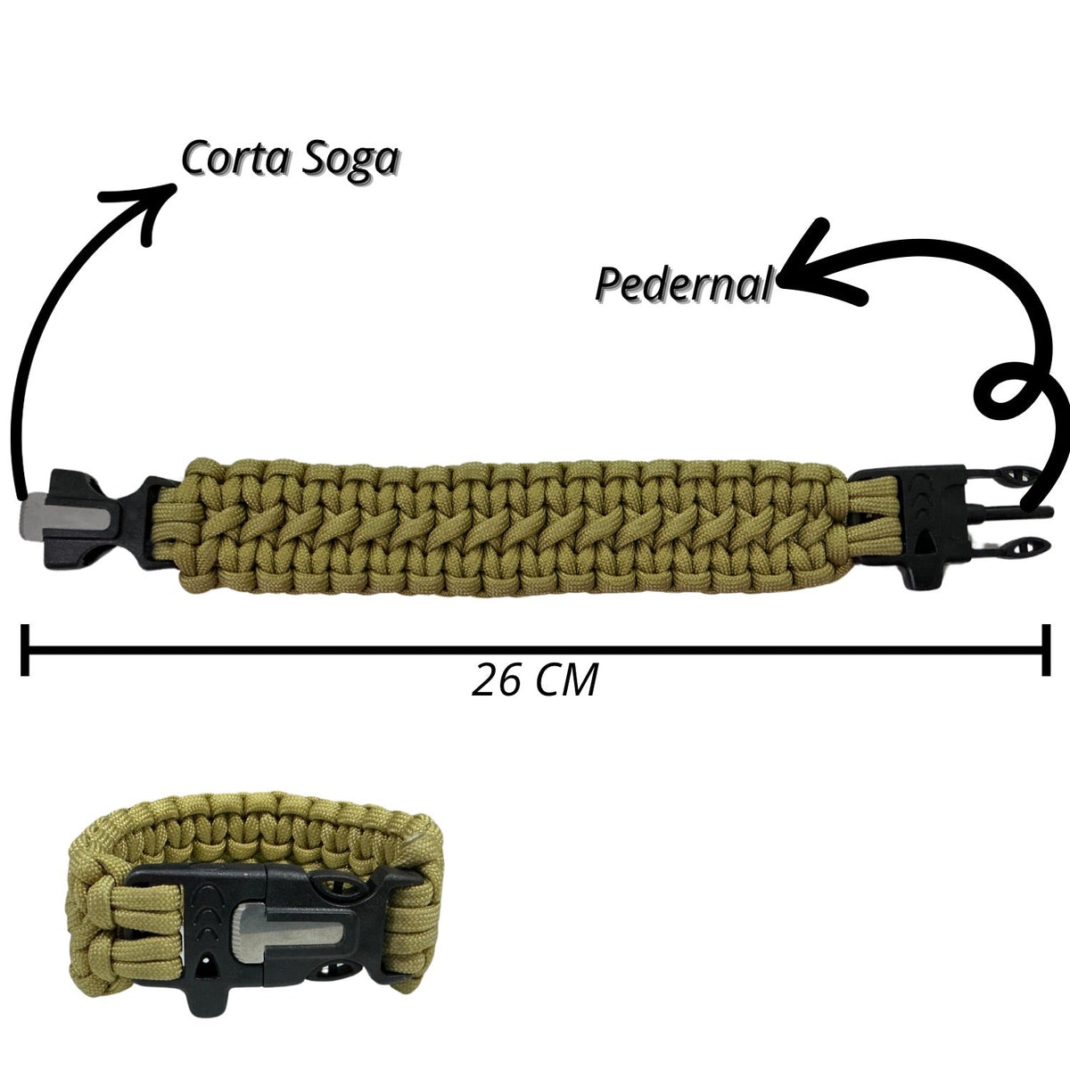 Pulsera paracord doble panza de víbora con pedernal y silbato SN181 - foto 2