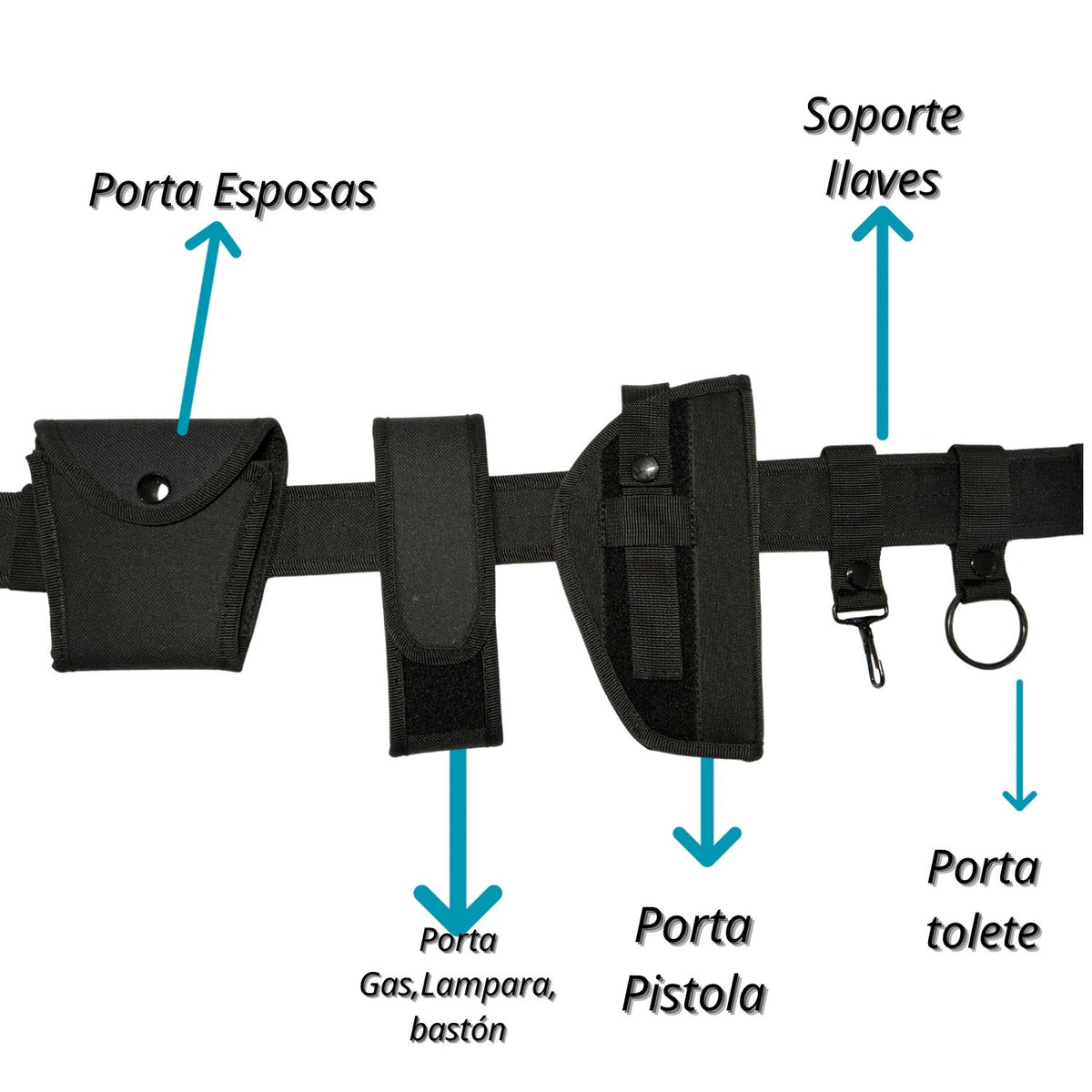 Cinturón táctico multiusos 5 en 1 con porta esposas, llaves y módulos - foto 2