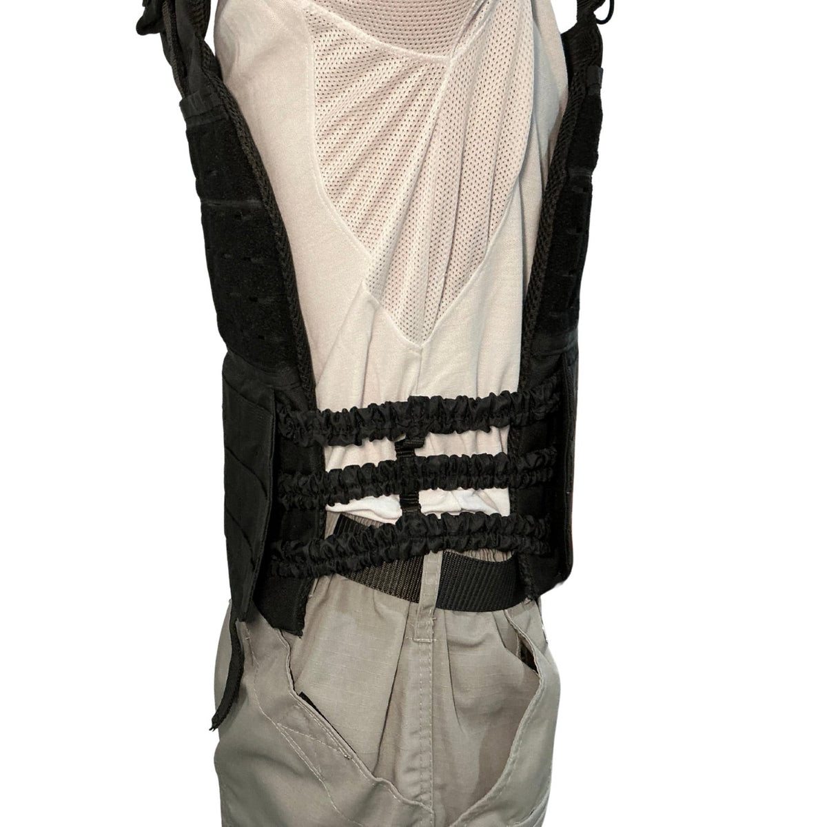 Chaleco táctico modular MOLLE negro con ajuste lateral y panel de velcro - foto 4