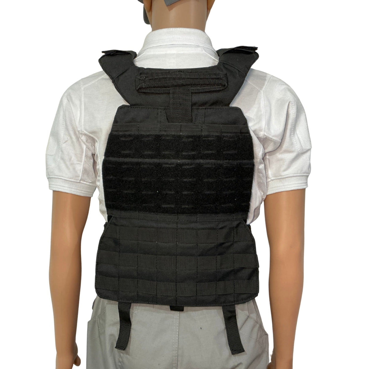 Chaleco táctico modular MOLLE negro con ajuste lateral y panel de velcro - foto 3