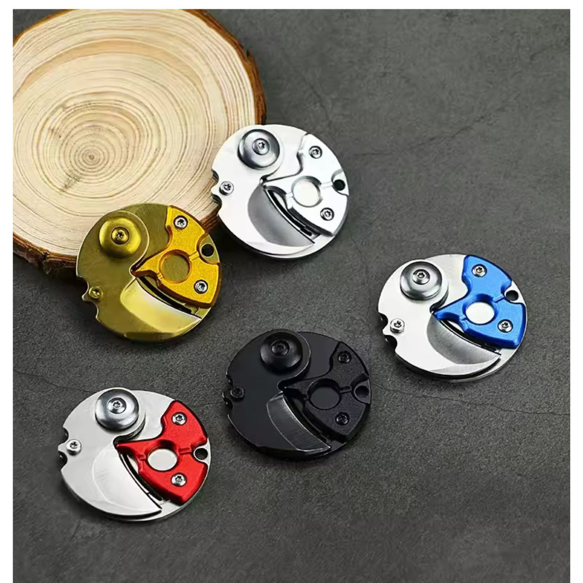 Mini navaja llavero plegable circular de acero inoxidable con cadena - foto 4