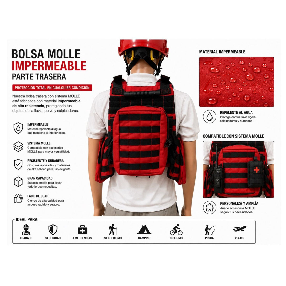 Chaleco paramédico rojo con MOLLE y múltiples compartimentos - foto 5