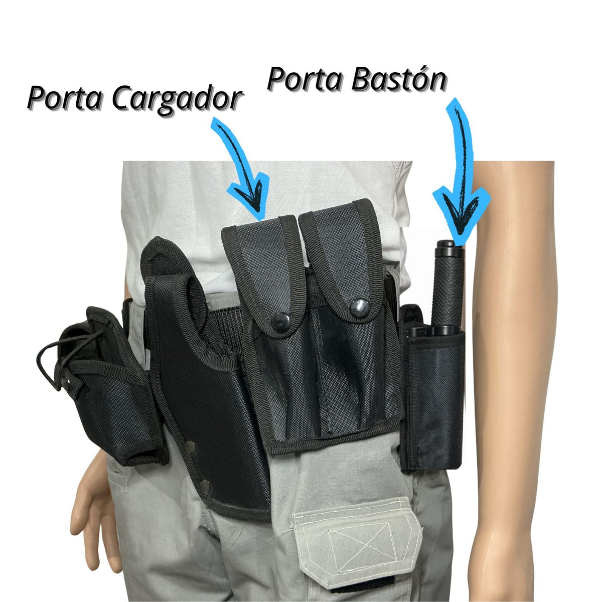 Fornitura táctica 6 en 1 de nylon con porta radio, esposas, bastón y cargadores - foto 2