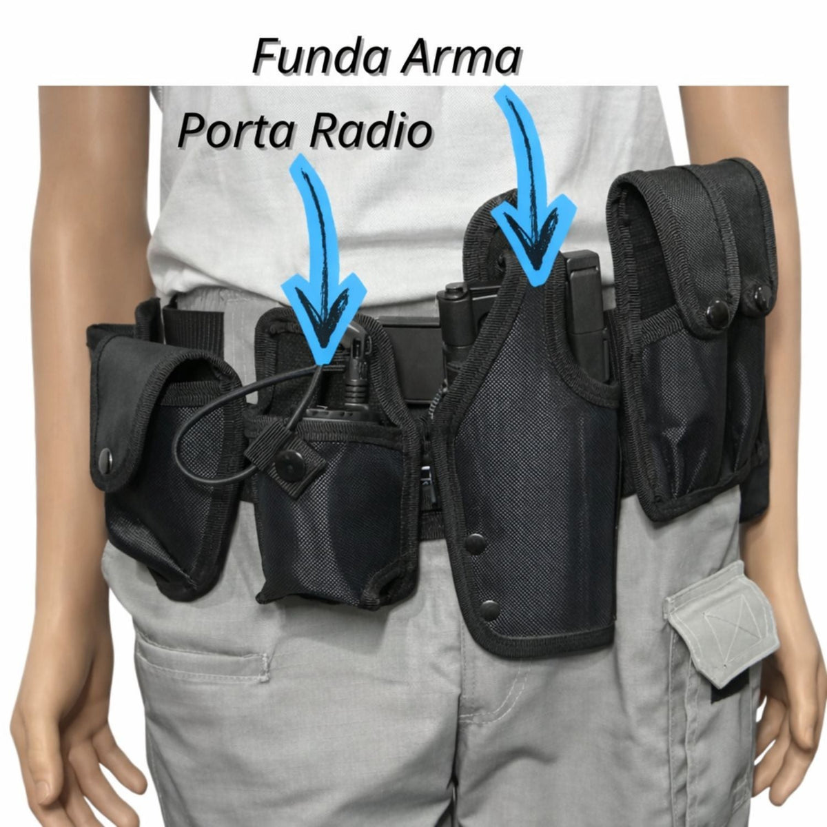Fornitura táctica 6 en 1 de nylon con porta radio, esposas, bastón y cargadores - foto 3