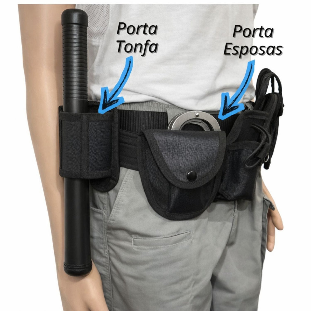 Fornitura táctica 6 en 1 de nylon con porta radio, esposas, bastón y cargadores - foto 4