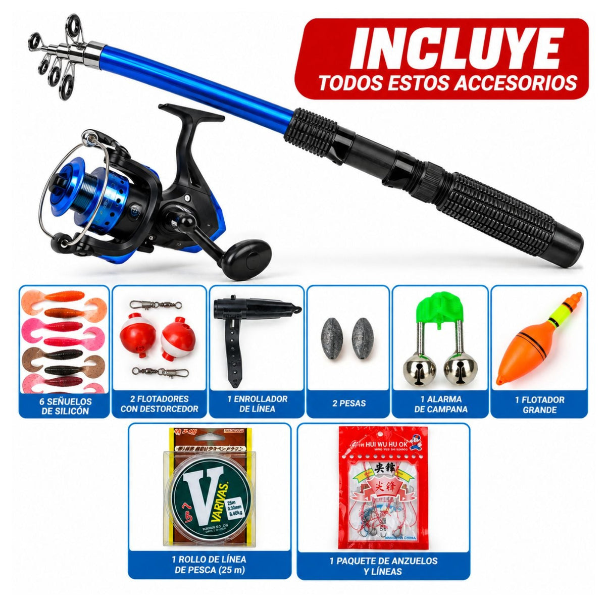 Kit de pesca portátil con caña de 164 cm, carrete spinning y accesorios - foto 4