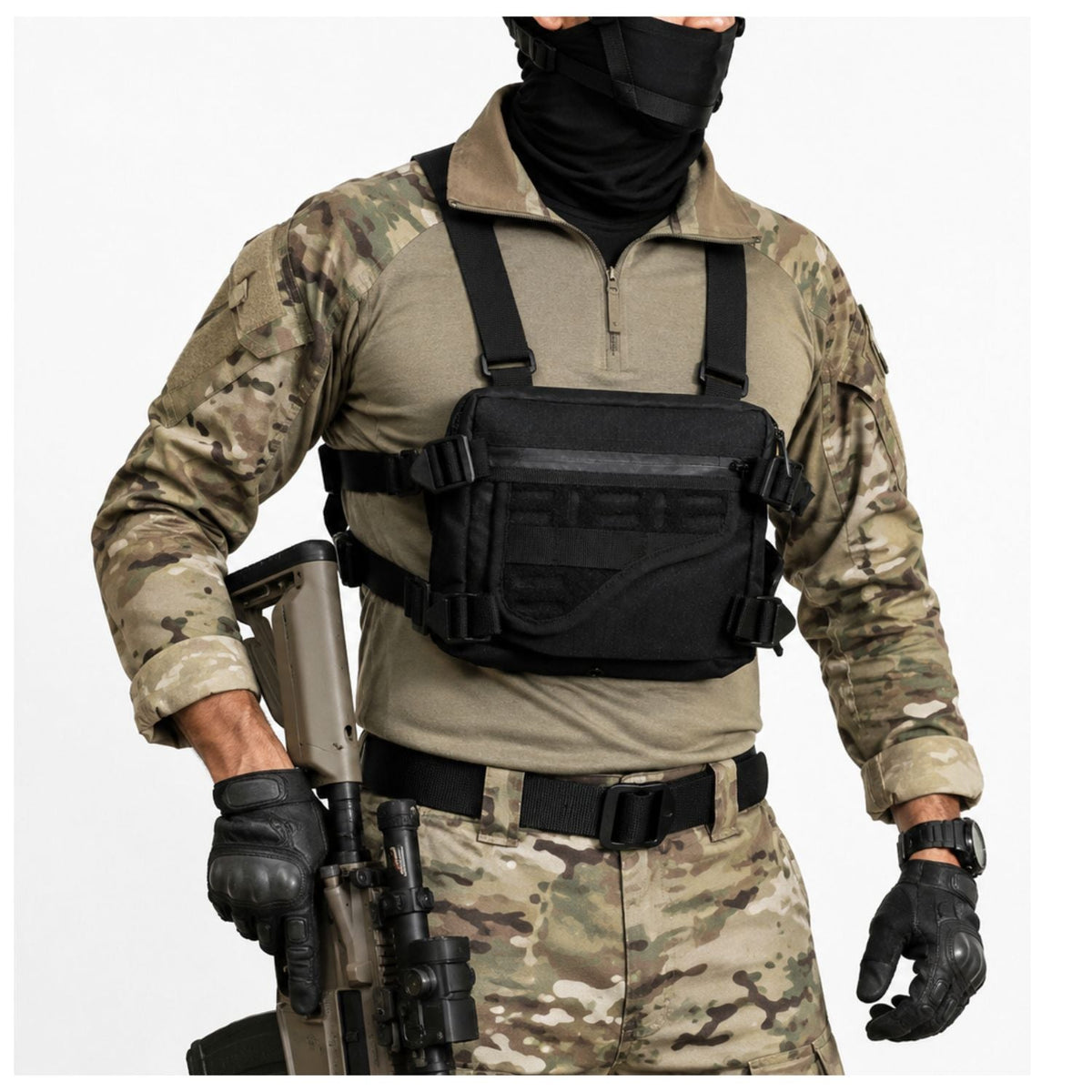Pechera táctica tipo chest rig con sistema MOLLE y bolsillos (SN275) - foto 4
