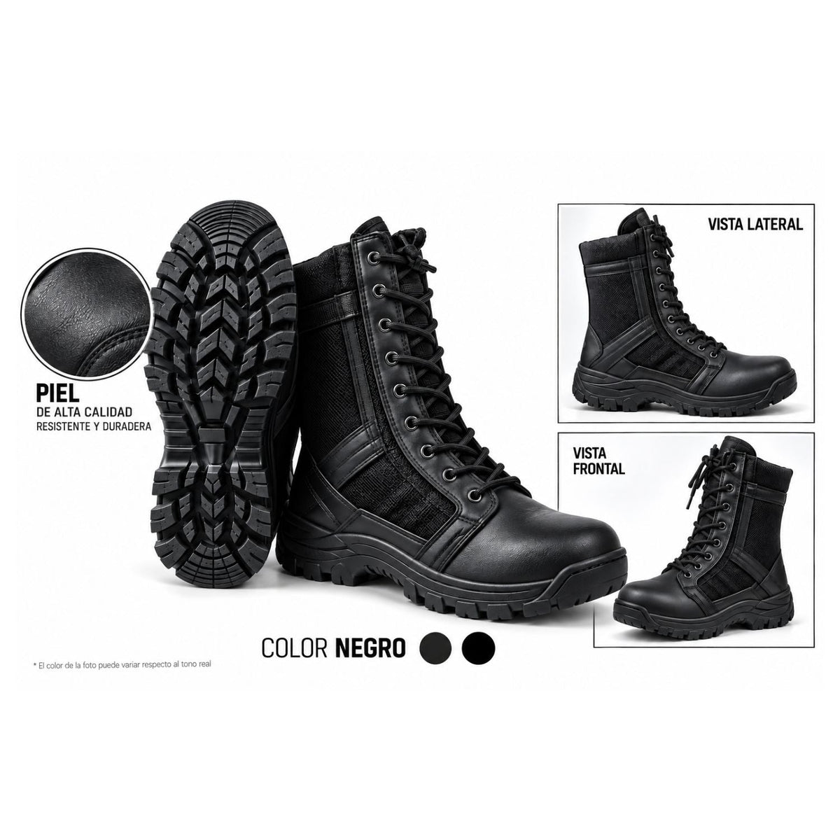 Bota táctica larga estilo SWAT de caña alta, antiderrapante, en negro o kaki - foto 4