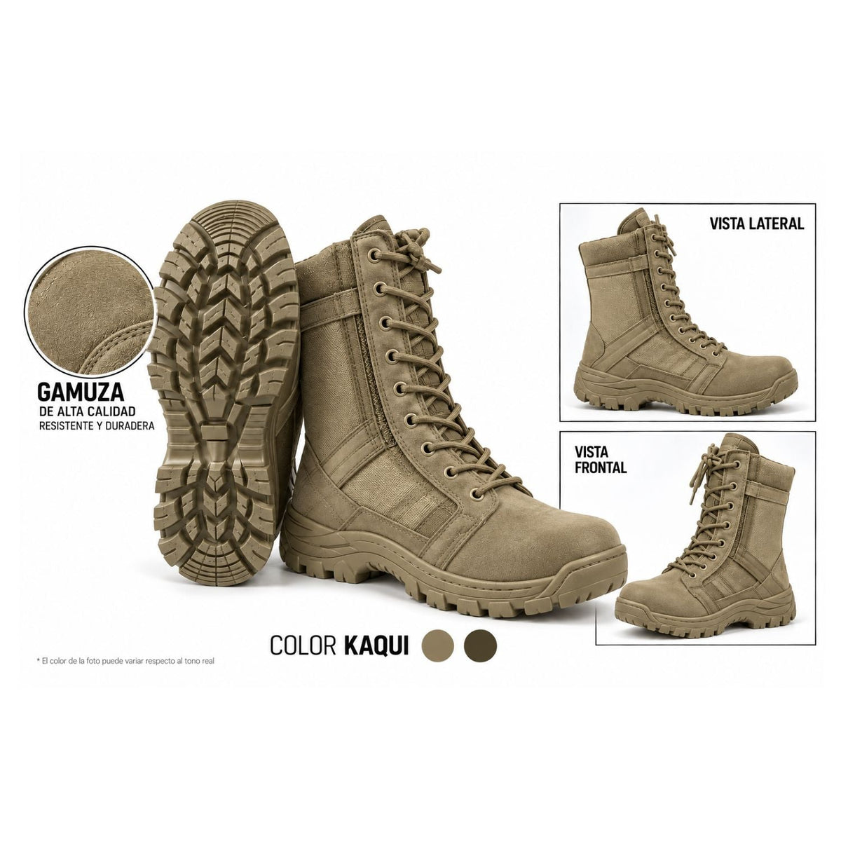 Bota táctica larga estilo SWAT de caña alta, antiderrapante, en negro o kaki - foto 5
