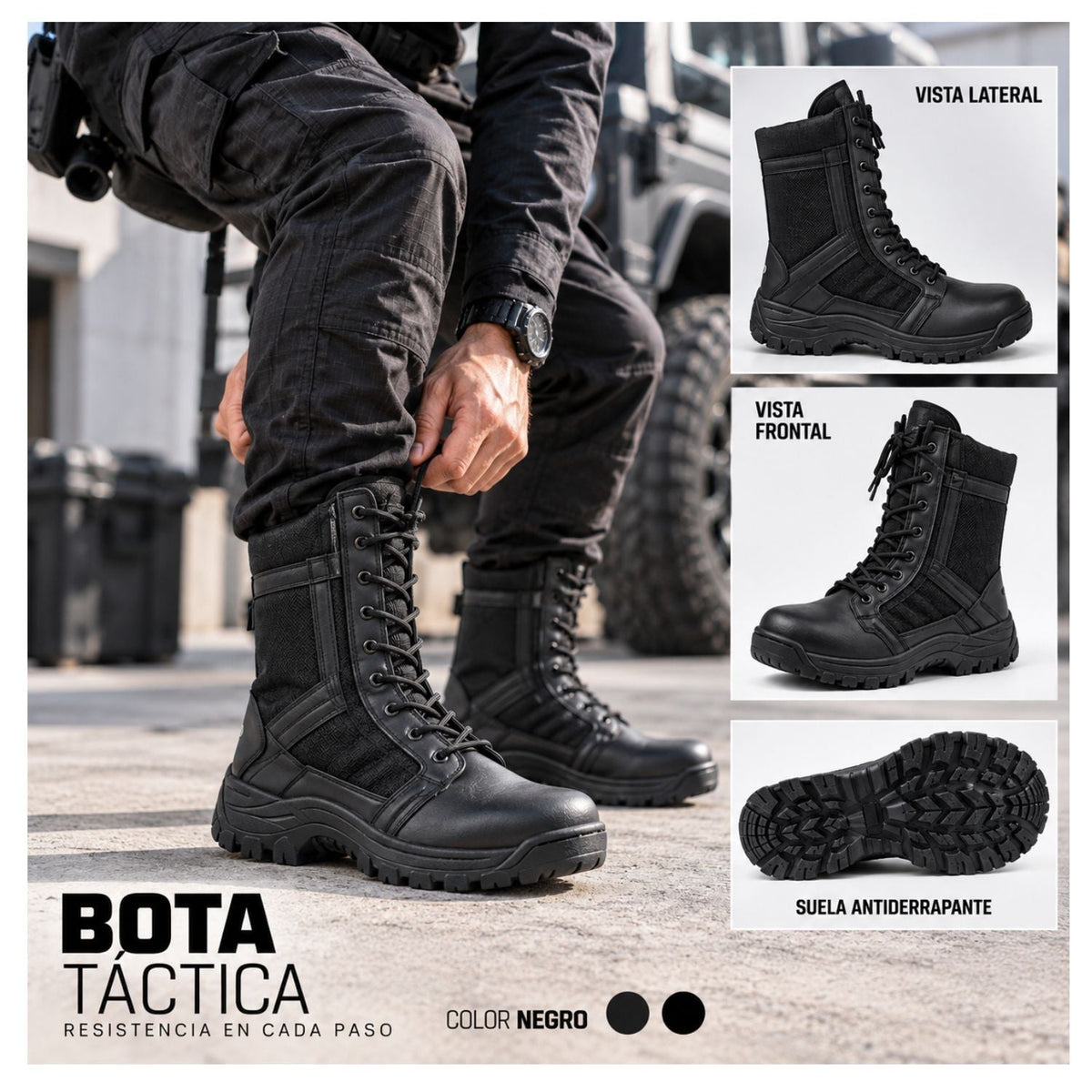 Bota táctica larga estilo SWAT de caña alta, antiderrapante, en negro o kaki - foto 7