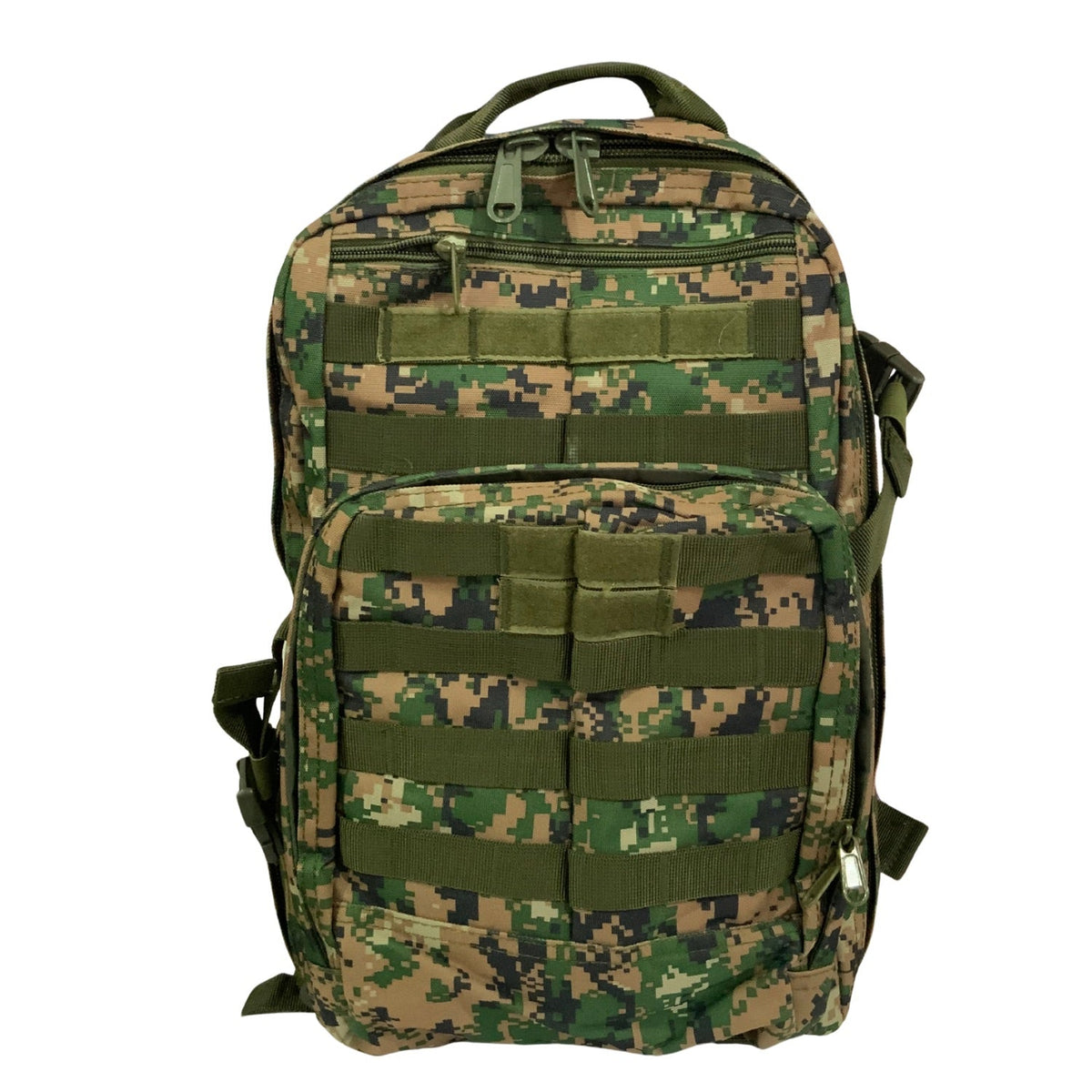 Mochila táctica verde pixel de 20 litros con ocho compartimentos y MOLLE