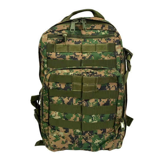 Mochila táctica verde pixel de 20 litros con ocho compartimentos y MOLLE