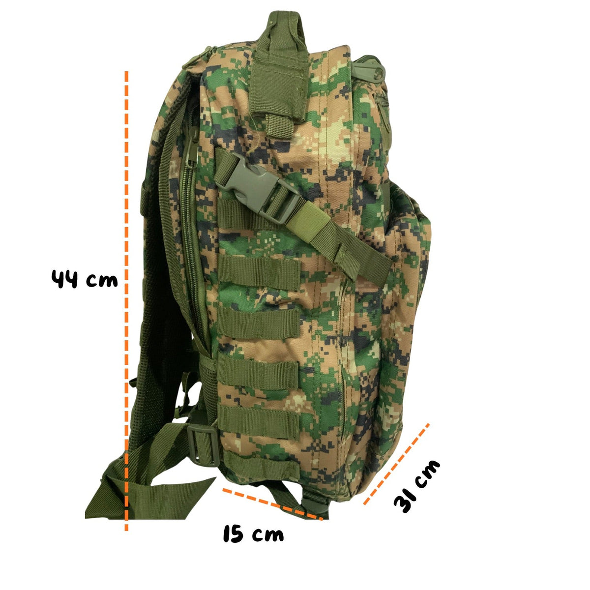 Mochila táctica verde pixel de 20 litros con ocho compartimentos y MOLLE - foto 2