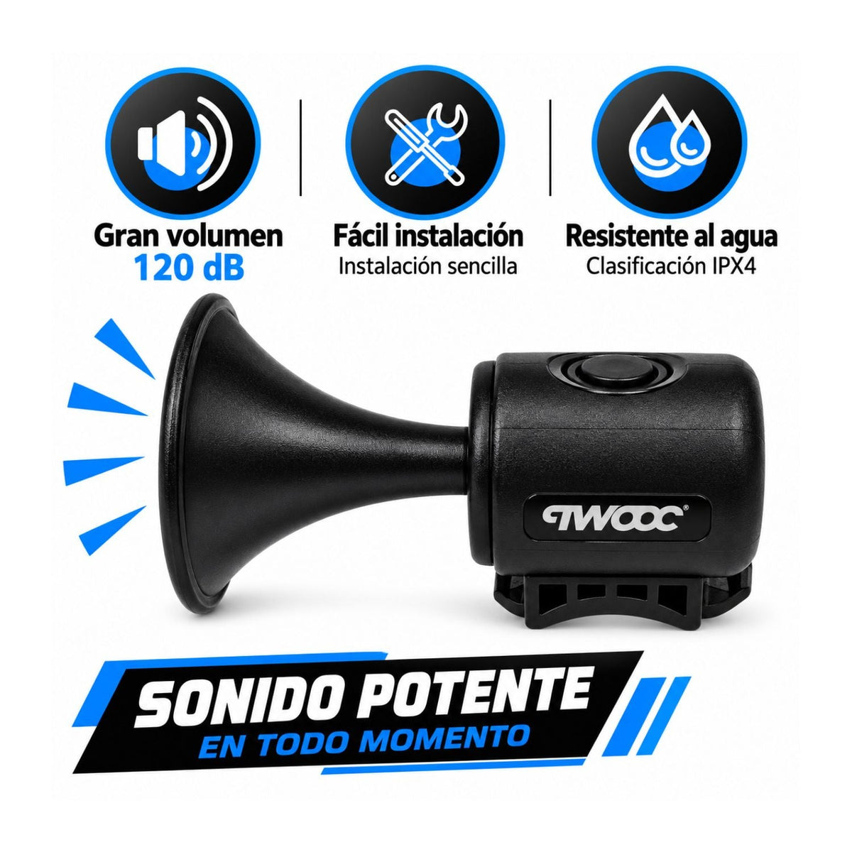 Claxon para bicicleta de 120 dB, compacto y resistente al agua IPX4 - foto 3