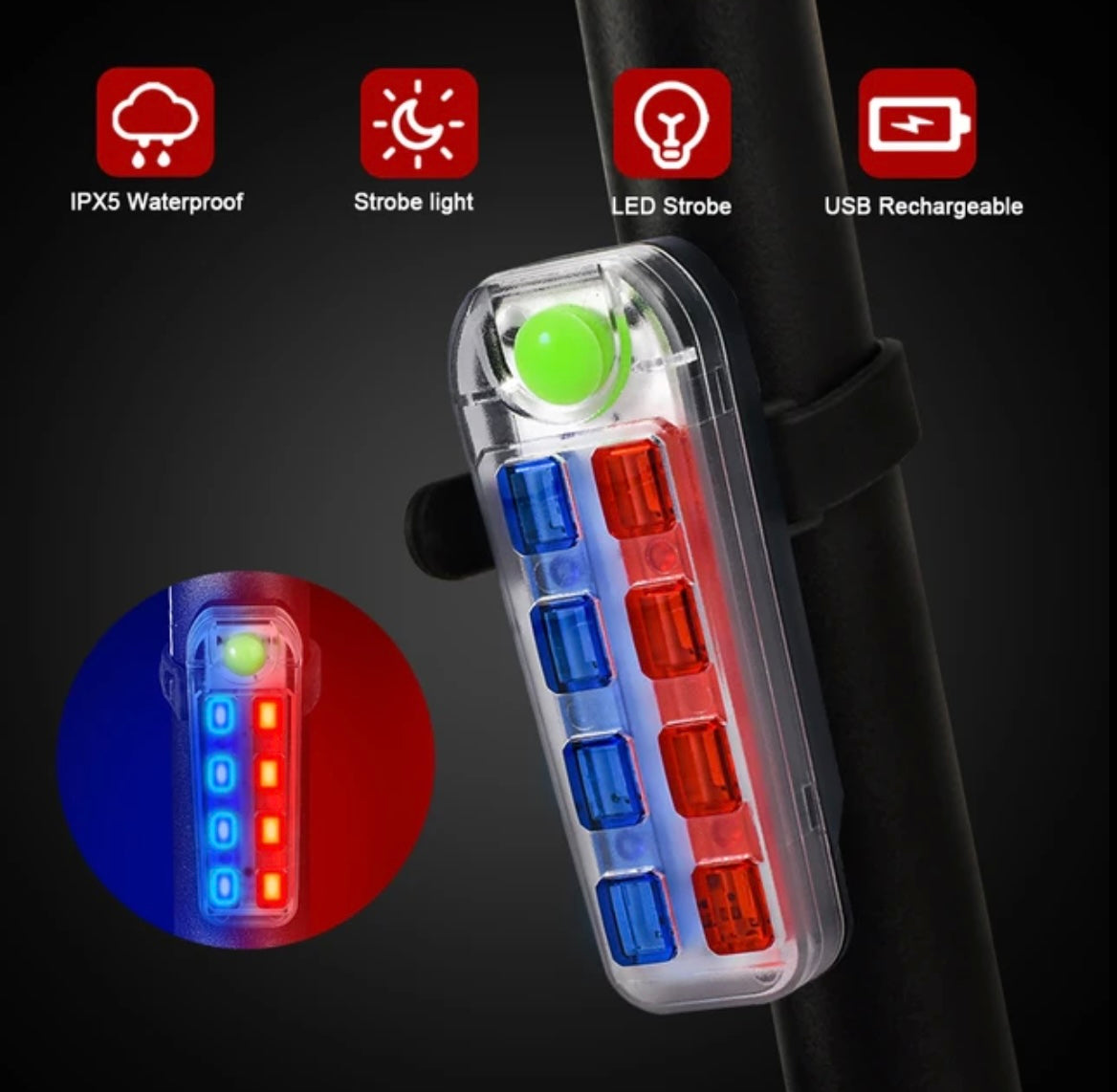 Luz trasera para bicicleta con 8 LED rojos y azules - foto 4