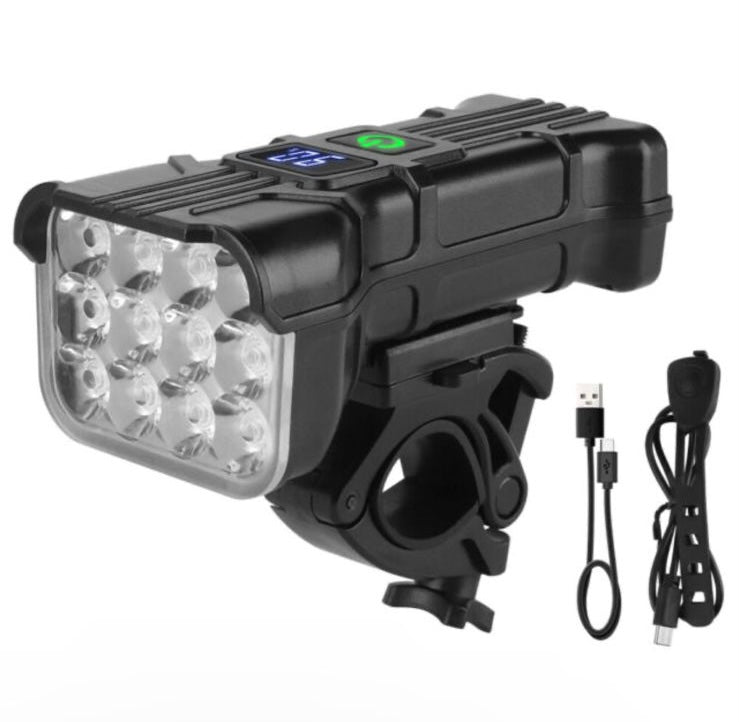 Luz frontal de 12 LED para bicicleta con bocina y carga USB