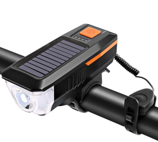 Lámpara frontal para bici con carga solar y claxon T17