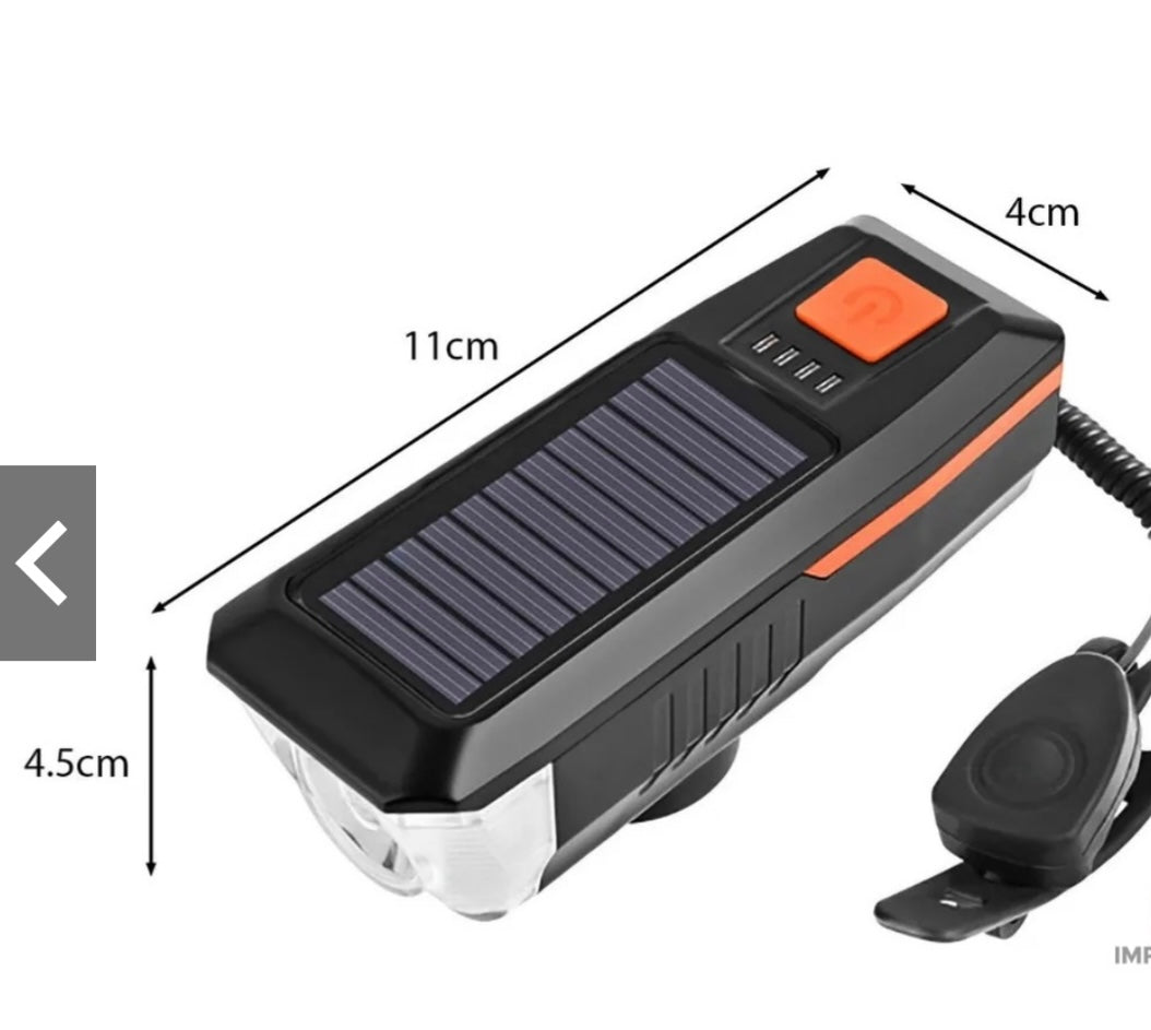 Lámpara frontal para bici con carga solar y claxon T17 - foto 4
