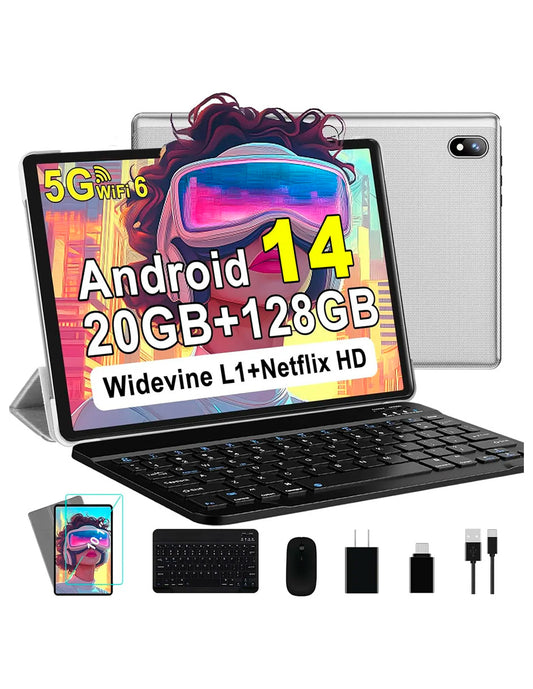 Tableta Q6 con Pantalla de 10.1" con Android 14  20 GB RAM 128 GB con Teclado y Mouse
