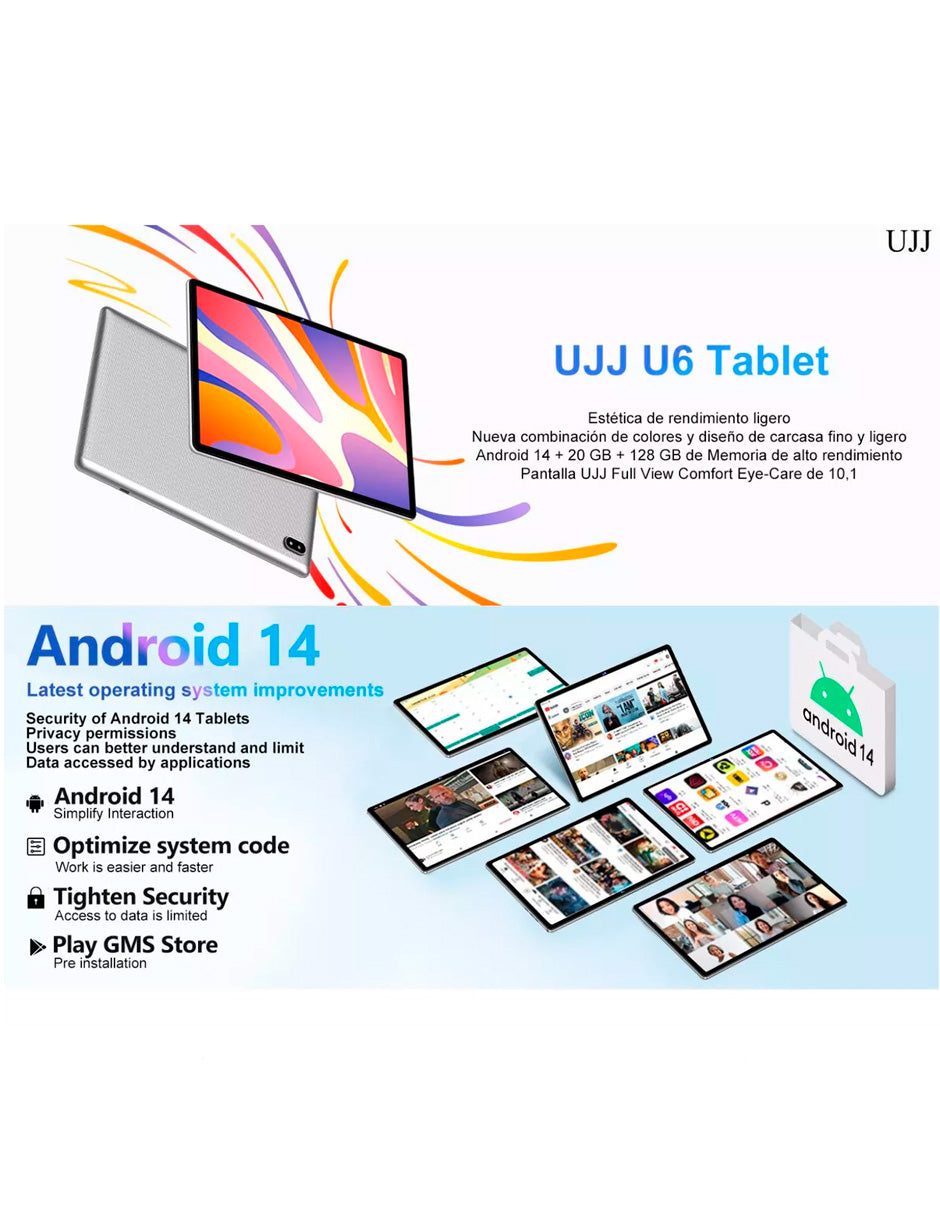 Tableta Q6 con Pantalla de 10.1" con Android 14  20 GB RAM 128 GB con Teclado y Mouse