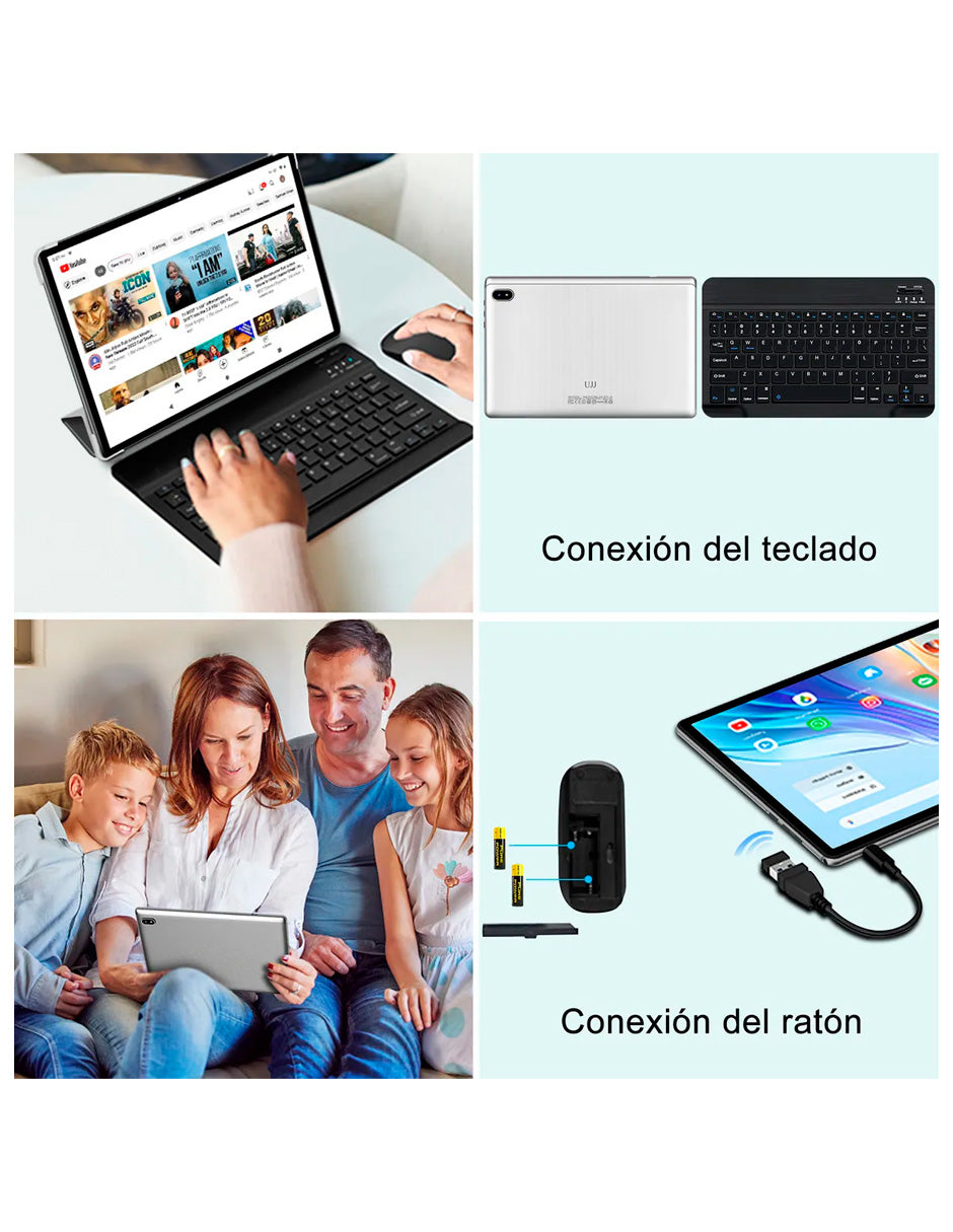 Tableta Q6 con Pantalla de 10.1" con Android 14  20 GB RAM 128 GB con Teclado y Mouse