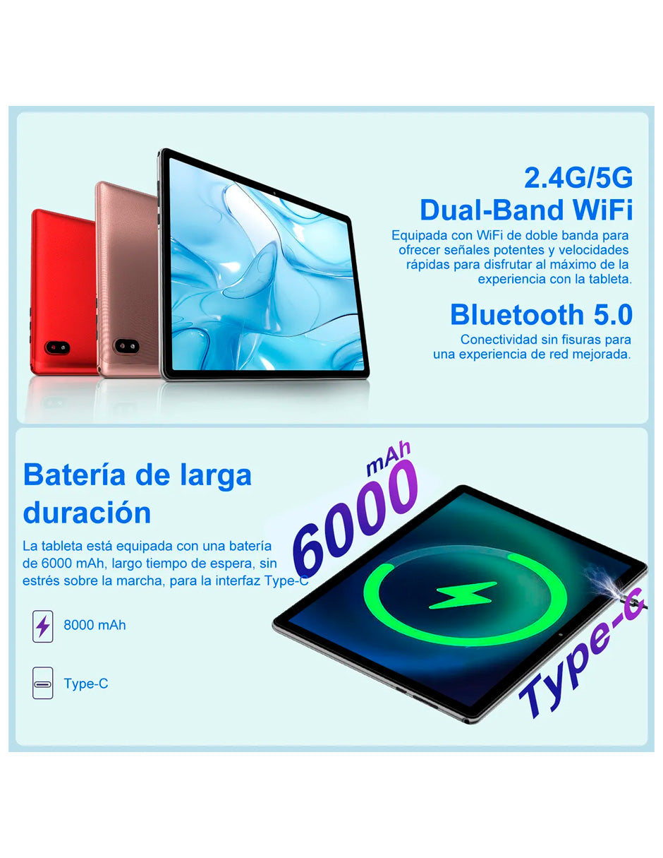 Tableta Q6 con Pantalla de 10.1" con Android 14  20 GB RAM 128 GB con Teclado y Mouse