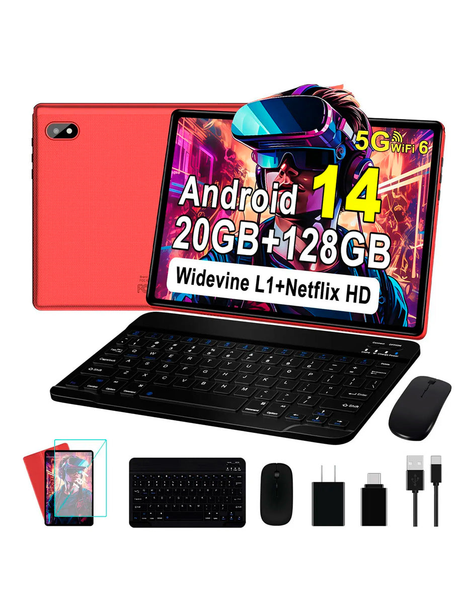 Tableta Q6 con Pantalla de 10.1" con Android 14  20 GB RAM 128 GB con Teclado y Mouse