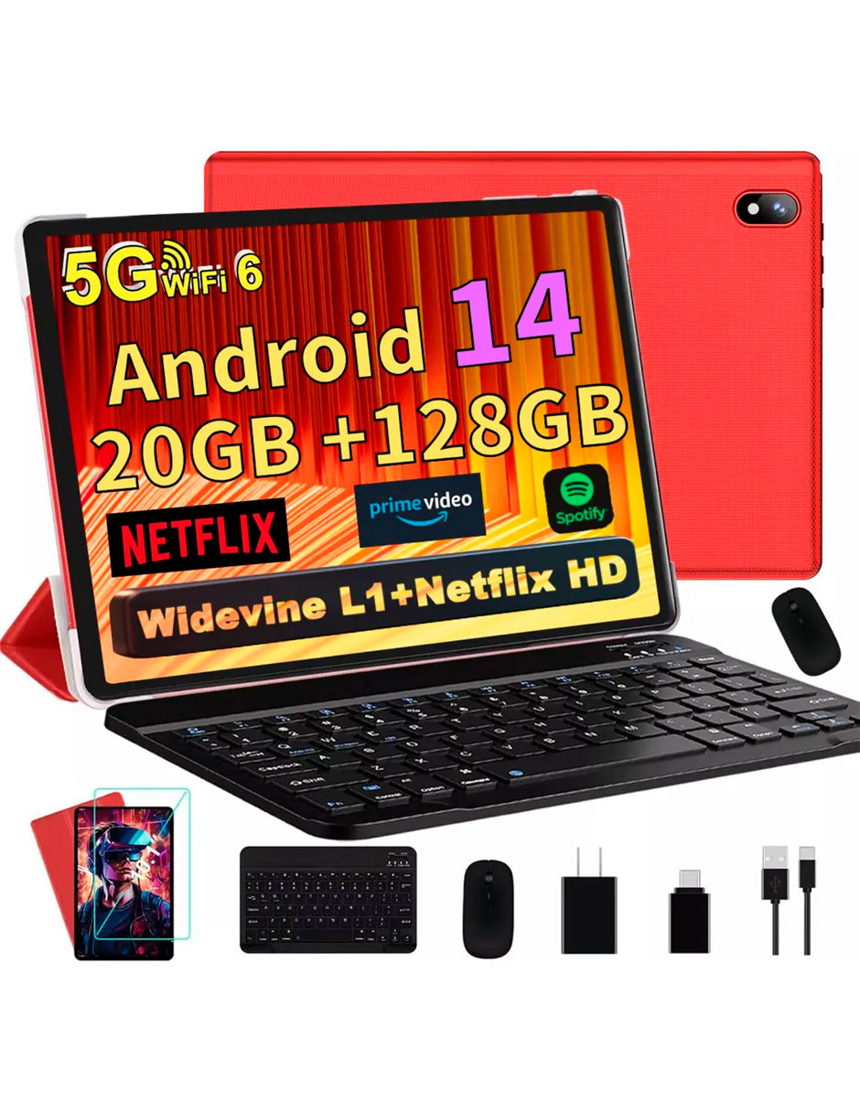 Tableta Q6 con Pantalla de 10.1" con Android 14  20 GB RAM 128 GB con Teclado y Mouse