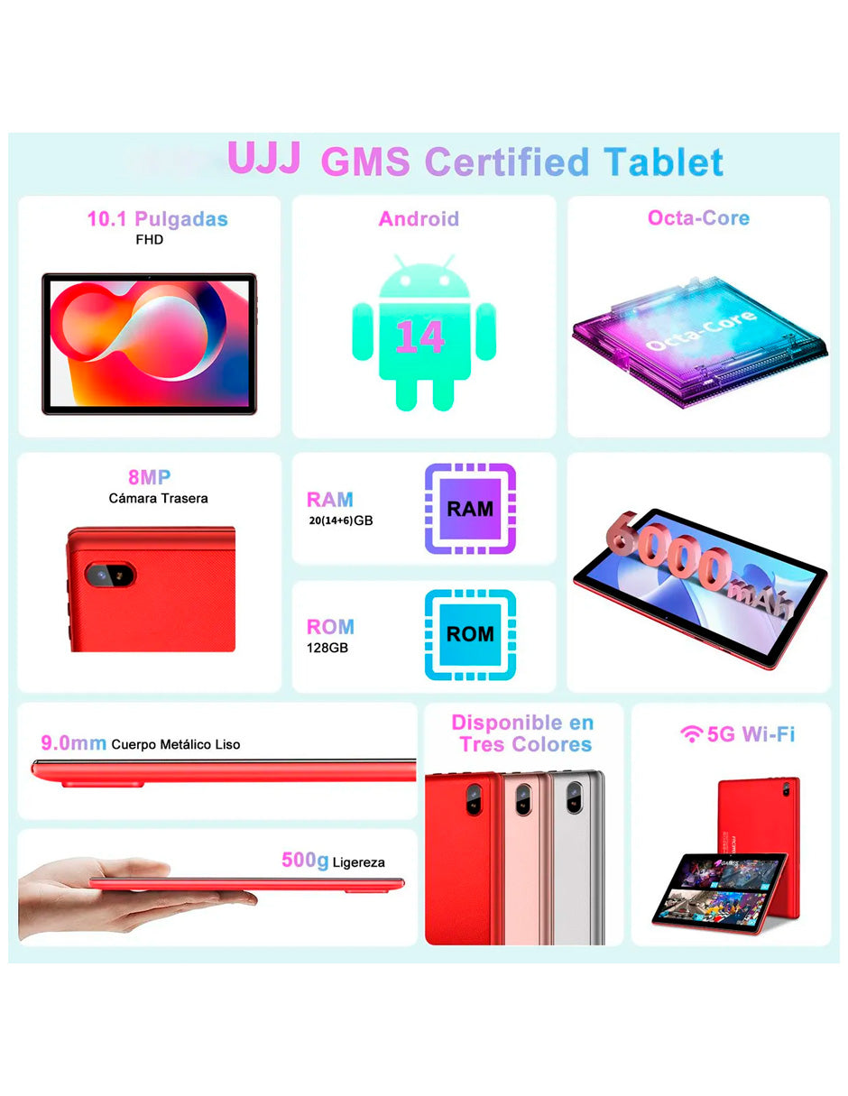 Tableta Q6 con Pantalla de 10.1" con Android 14  20 GB RAM 128 GB con Teclado y Mouse