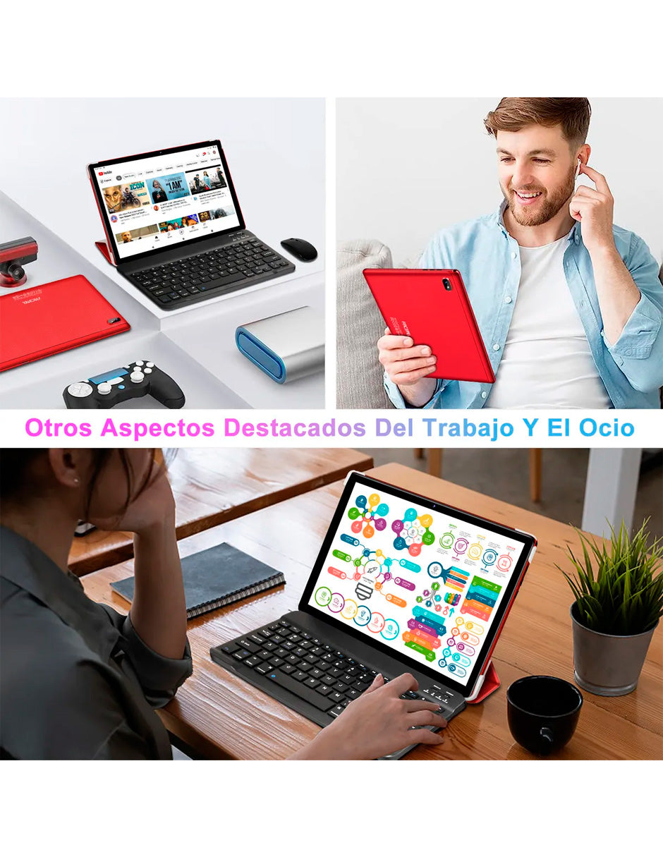 Tableta Q6 con Pantalla de 10.1" con Android 14  20 GB RAM 128 GB con Teclado y Mouse