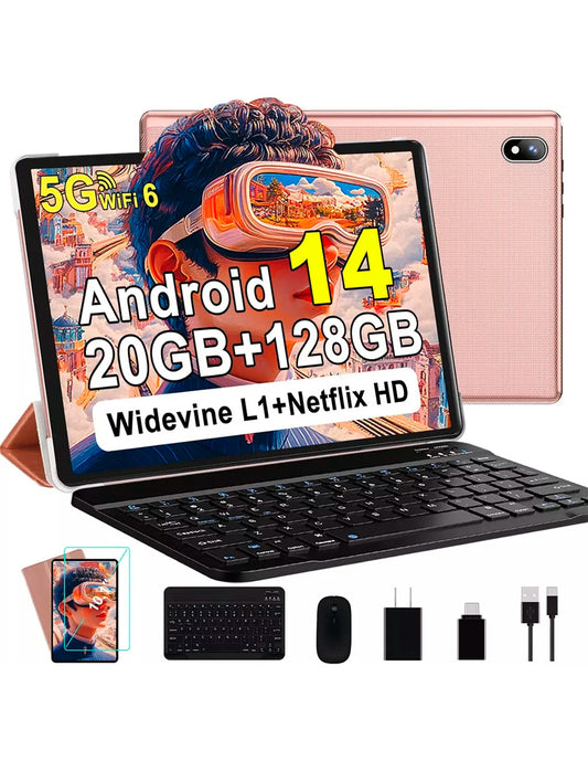 Tableta Q6 con Pantalla de 10.1" con Android 14  20 GB RAM 128 GB con Teclado y Mouse