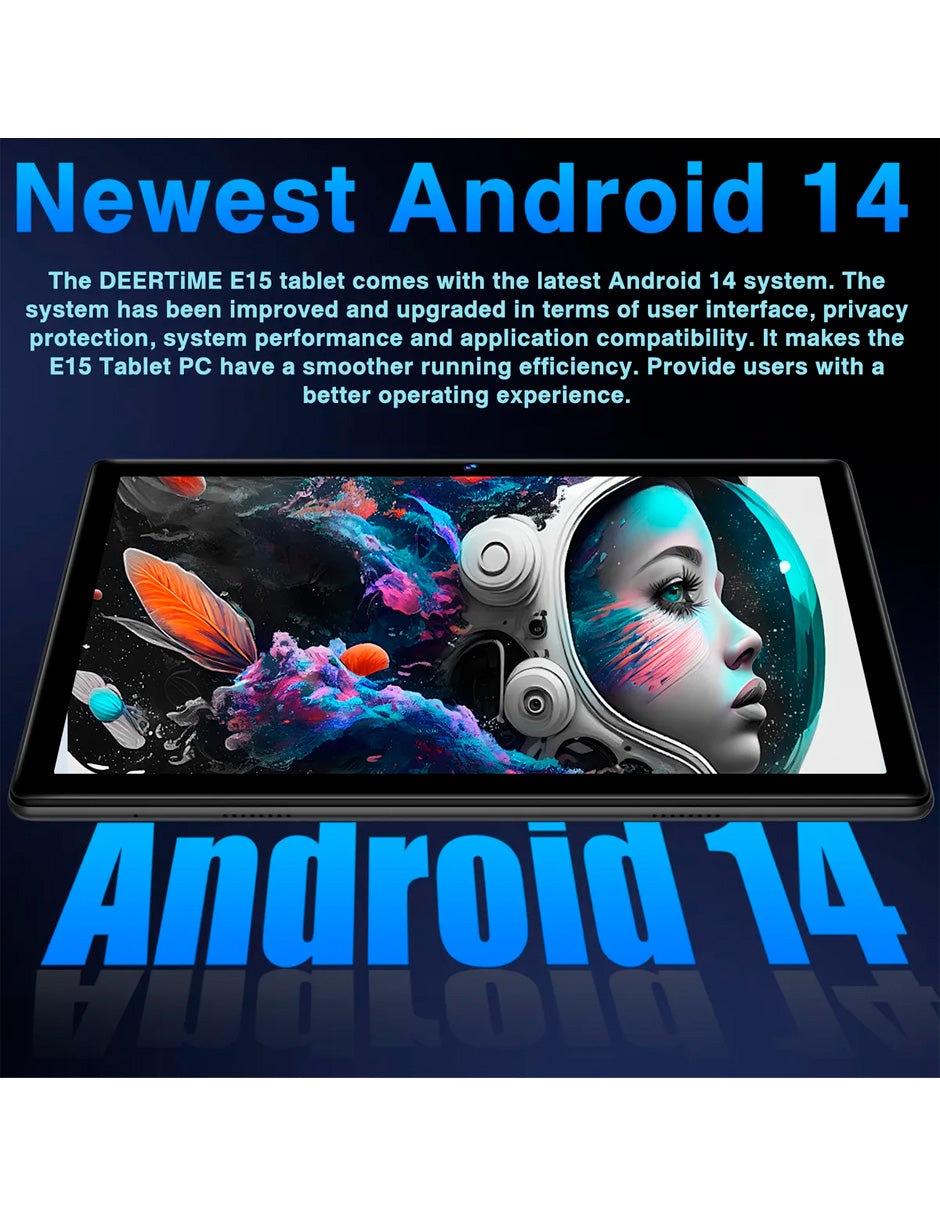 Tablet E15 Android 14 con teclado – Potencia portátil y conectividad total Negro