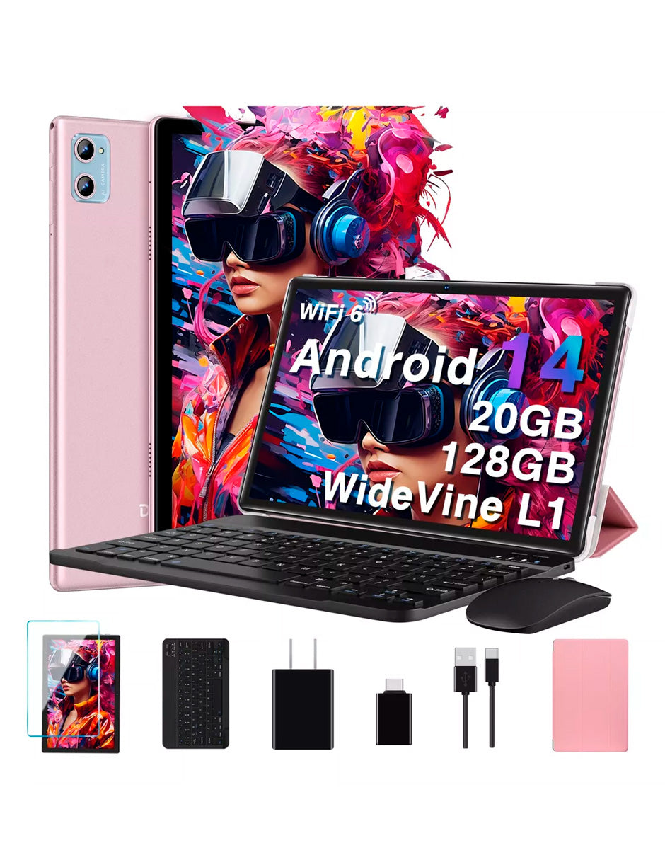 Tablet E15 Android 14 con teclado – Potencia portátil y conectividad total Rosa
