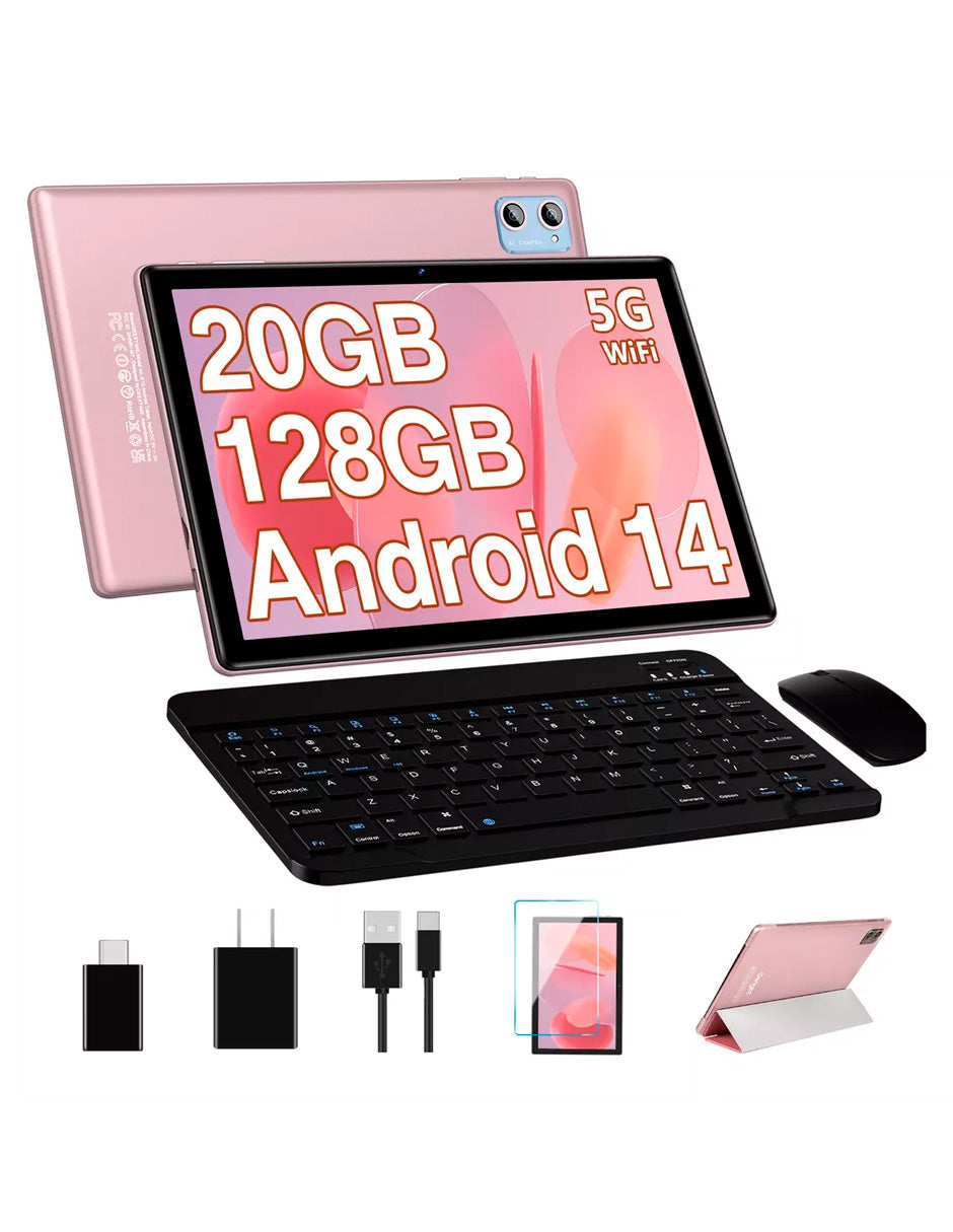 Tablet E15 Android 14 con teclado – Potencia portátil y conectividad total Rosa